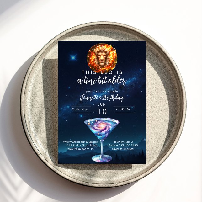 Invitation Un Tini Un Peu Plus Ancien Leo Zodiac Martini Anni (Créateur téléchargé)