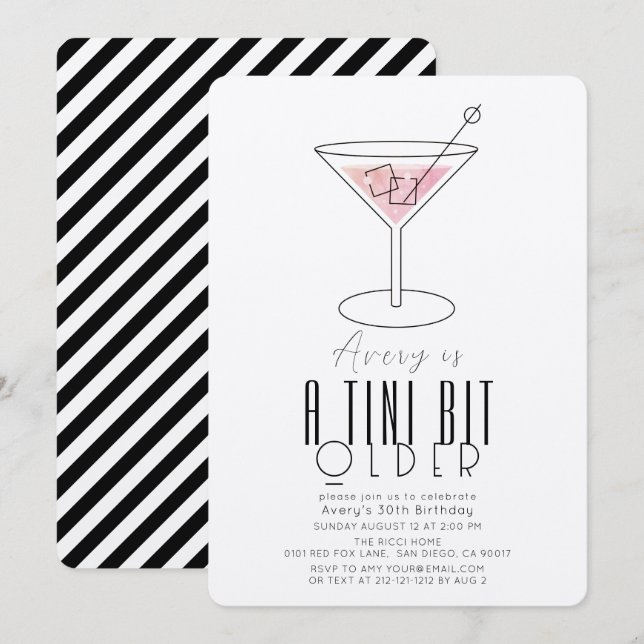 Invitation Un Tini Un peu plus vieux Martini rose moderne Ann (Devant / Derrière)