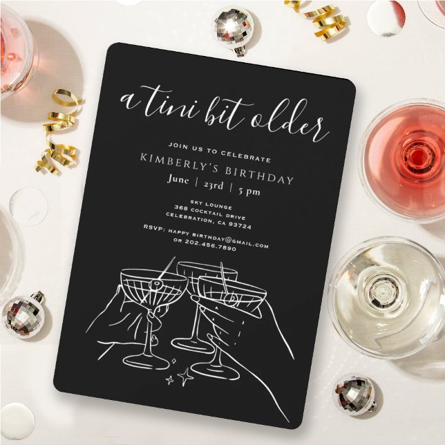Invitation Un Tini Un Peu Vieux Noir Chic Martini fête d'anni (Créateur téléchargé)