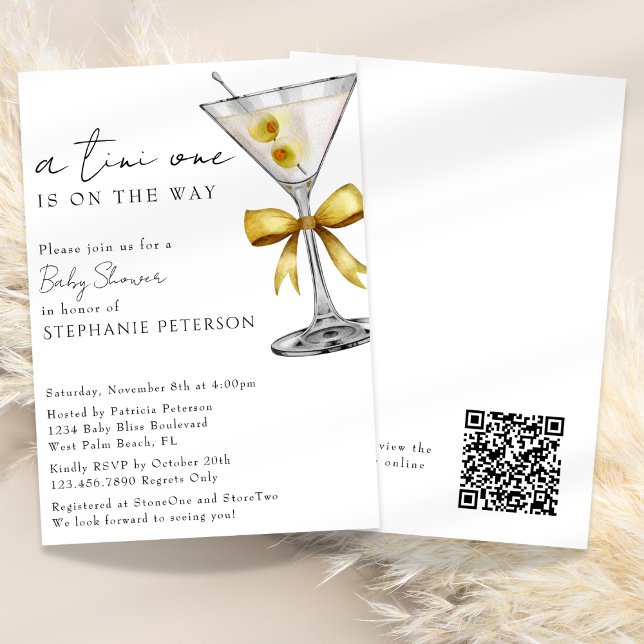 Invitation Un Tini Un QR Code Chic Martini Jaune Baby shower (Créateur téléchargé)