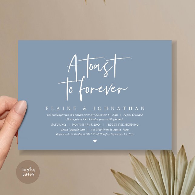 Invitation Un toast à l'éternité, Mariage Elopement Brunch Pa (A Toast To Forever, Wedding Elopement Brunch Party Invitation Card, PDF, in Dusty Blue)