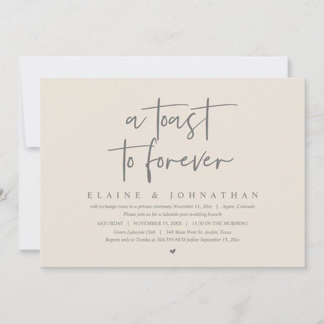 Invitation Un toast à l'éternité, Mariage Elopement Brunch Pa (Devant)