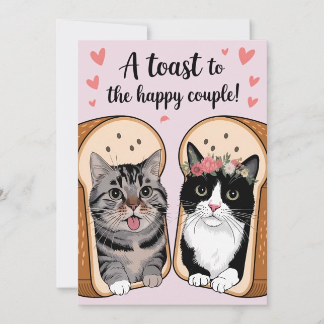 Invitation Un toast au couple heureux Mariage de chat drôle (Devant)