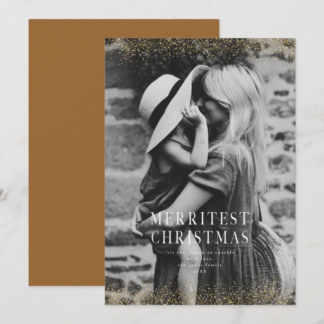 Invitation Un très brillant joyeux Noël paillettes or Photo  (Devant / Derrière)