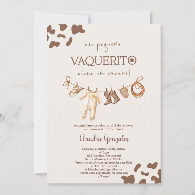 Invitation un vaquerito viene en camino Baby shower (Devant)