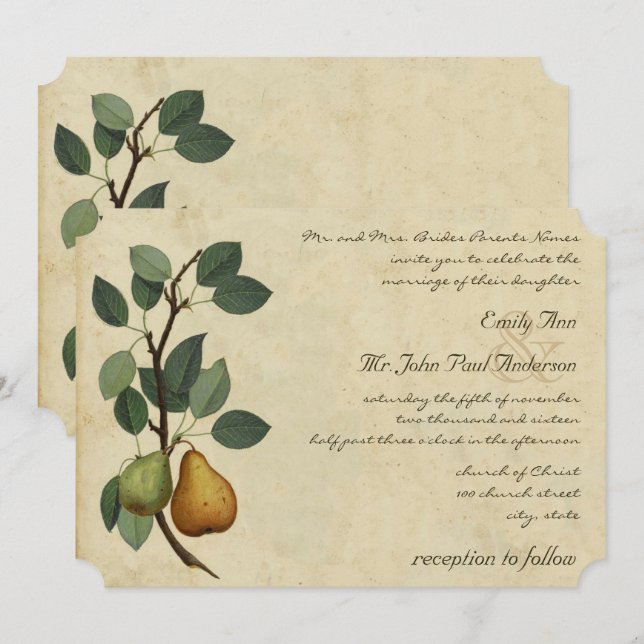 Invitation Un Verger À Paire Parfait, Égrenerie, Mariage Agri (Devant / Derrière)