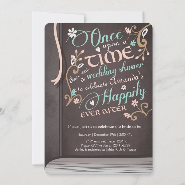 Invitation Un Wedding shower de livre d'histoire rose (Devant)