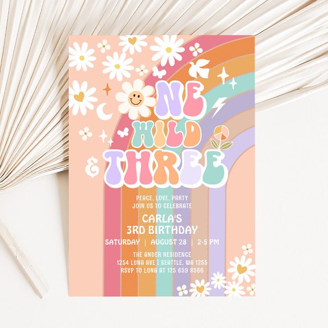 Invitation Un Wild et trois Daisy Rainbow Super Anniversaire (Créateur téléchargé)