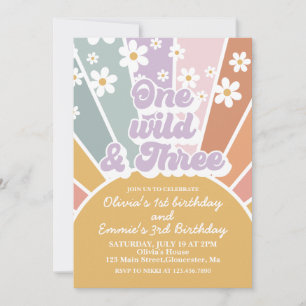 Invitation Un Wild et trois Retro Sunshine Rainbow Daisy