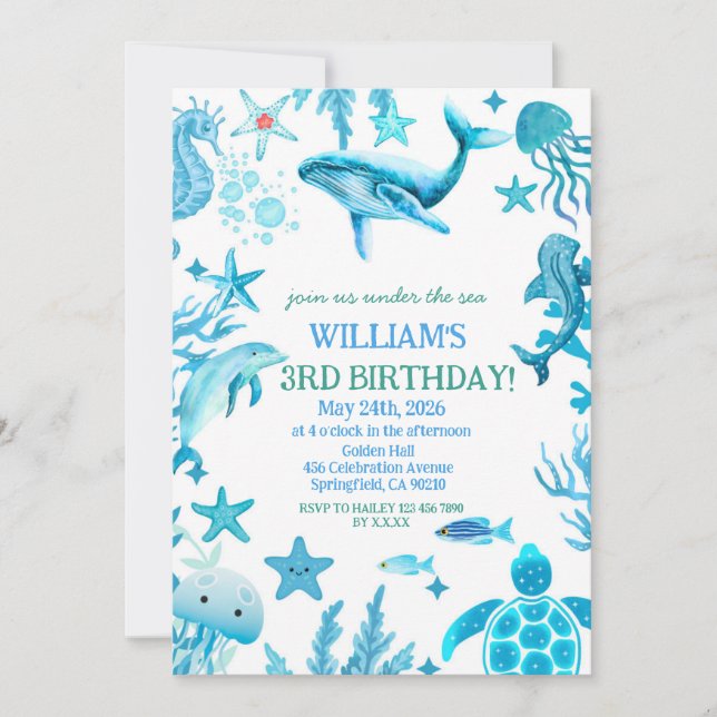 Invitation Under the Sea birthday invitation, ocean boy  (Devant)