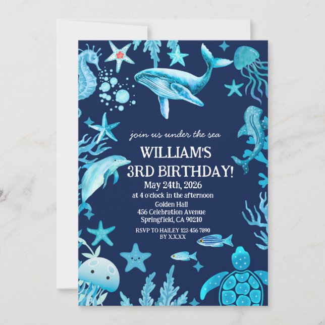 Invitation Under the Sea birthday invitation, ocean boy  (Devant)