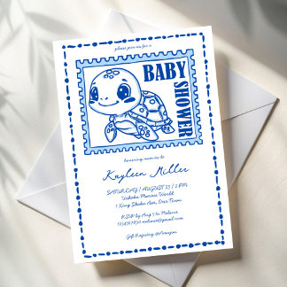 Invitation Under the sea blue cute turtle baby shower