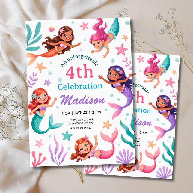 Invitation Under the Sea Mermaids Birthday (Under the Sea Mermaids Birthday Invitation
)