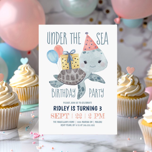 Invitation Under the Sea Turtle Watercolor Birthday (Créateur téléchargé)