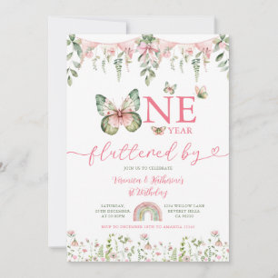 Invitation Une année papillon vole Premier Anniversaire Flora