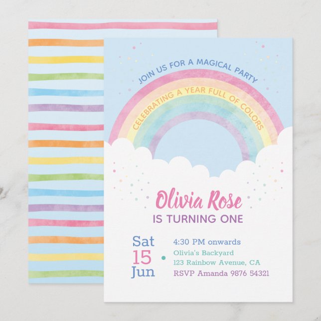 Invitation Une année pleine de couleurs | Premier anniversair (Devant / Derrière)
