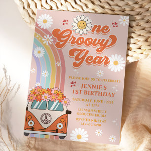 Invitation Une année Super Retro Arc-en-ciel 1er anniversaire