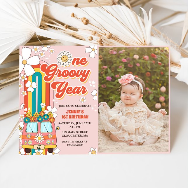 Invitation Une année Super Retro Rainbow 1er Anniversaire Pho (Créateur téléchargé)