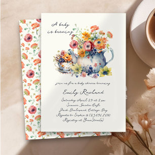 Invitation Une Baby est en Train de Cuver Théière Fleurie Bab