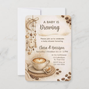 Invitation Une Baby Shower Café "Un Bébé est en Train de Cuir