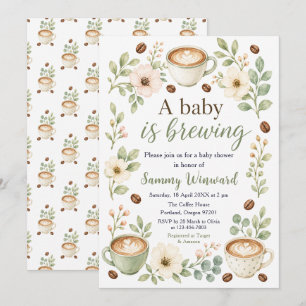 Invitation Une Baby Shower Fleurie Sage 'Un Bébé Est En Train