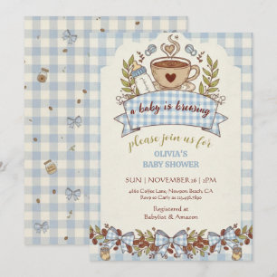 Invitation Une Baby Shower Gingham Café pour Bébé en Route