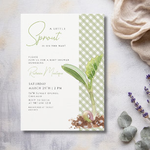 Invitation Une Baby Shower Gingham Vert 'Un Petit Germe'