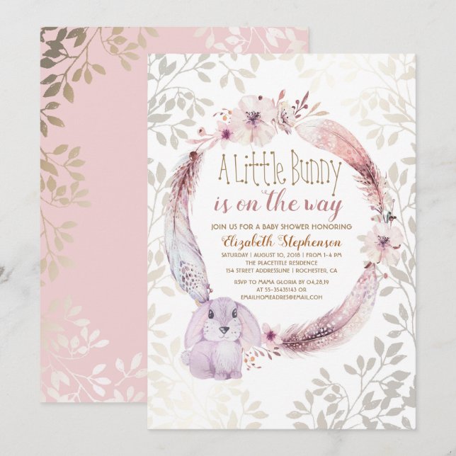 Invitation Une Baby Shower pour un petit lapin en route (Devant / Derrière)