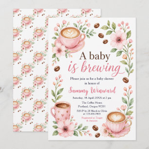 Invitation Une Baby Shower Rose Fleurie "Un Bébé Est En Train