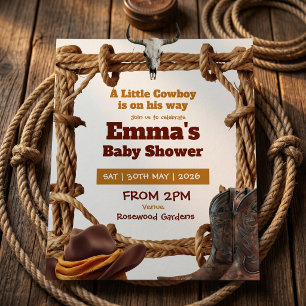 Invitation Une Baby Shower Western avec une petite corde de c