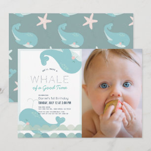 Invitation Une baleine d'un bon moment Blue Boy 1er Birthday