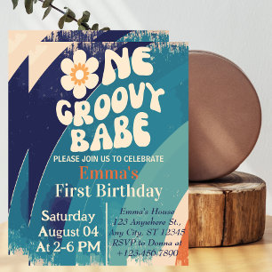 Invitation UNE Bébé Groovy 1er Anniversaire Groovy Une Margue