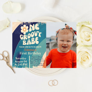 Invitation UNE Bébé Groovy 1er Anniversaire Groovy Une Photo