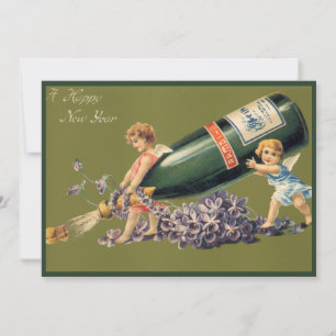 Invitation Une Bonne Année, Anges Vintage avec du Champagne