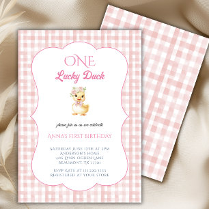 Invitation Une Canard Chanceux 1ère Fille Gingham Rose Annive