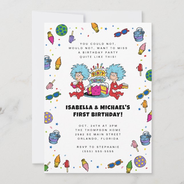 Invitation Une chose deux | Jours d'anniversaire des jumeaux  (Devant)