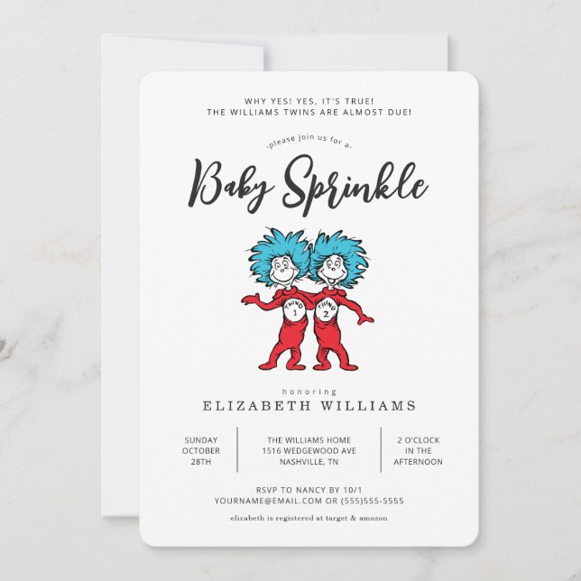 Invitation Une chose deux | Red Twins Baby Sprinkle (Devant)