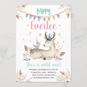 Invitation Une de cerfs communs et d'animaux d'anniversaire