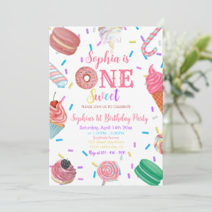 Invitation Une douce fille Donut Rose Dessert 1er anniversair