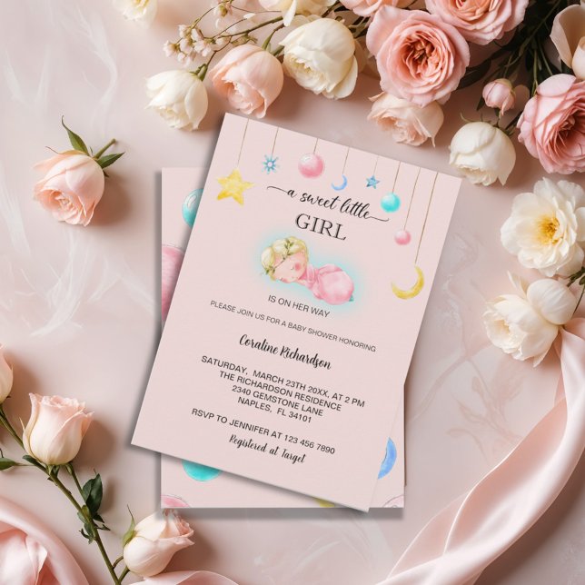 Invitation Une douce petite fille Baby shower rose (Créateur téléchargé)