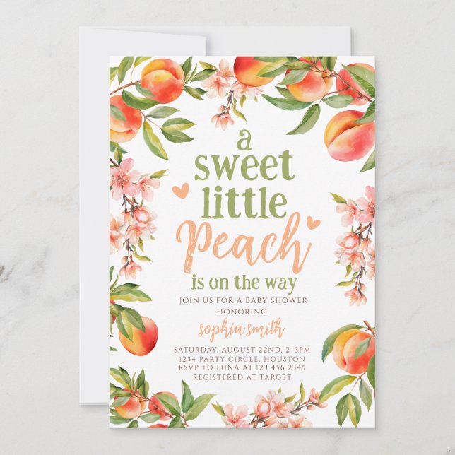 Invitation une douce Petite pêche est en chemin baby shower (Devant)