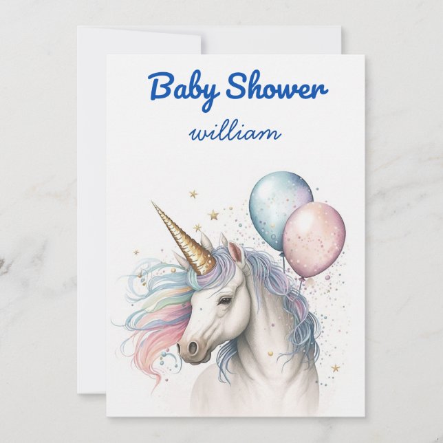Invitation Une douche de Rainbows et Unicorns (Devant)