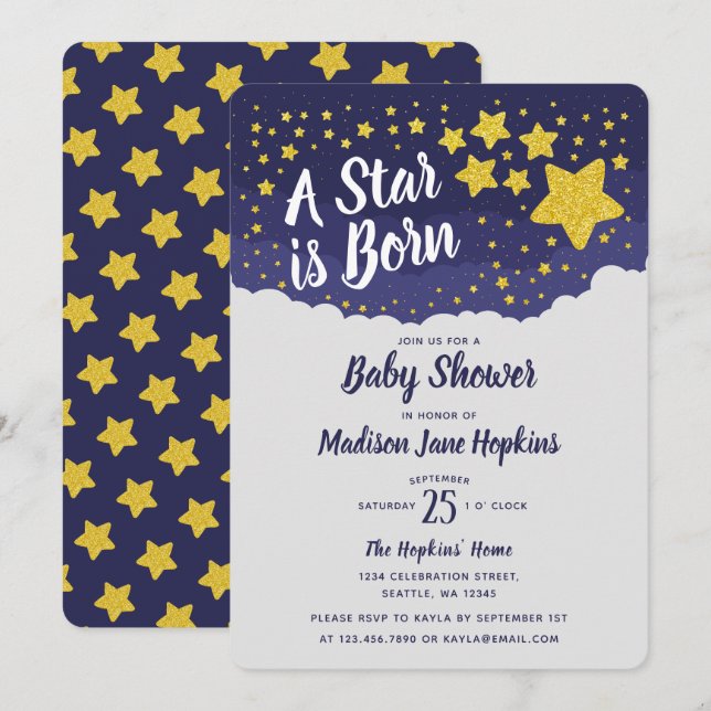 Invitation Une étoile est née Baby shower (Devant / Derrière)