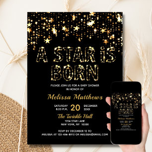 Invitation UNE ÉTOILE EST NÉE Baby shower Noir Or