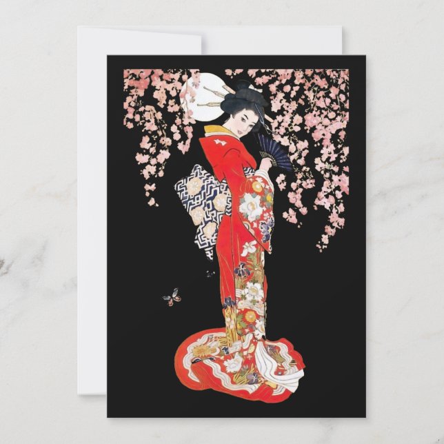 Invitation Une femme asiatique avec une nuit de fleurs de cer (Devant)