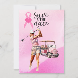 Invitation Une femme golfer rose voiturette de golf sur rose 