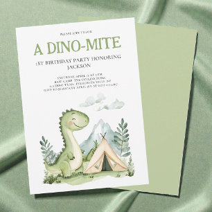 Invitation Une fête d'anniversaire de 1 an de dinosaure vert 