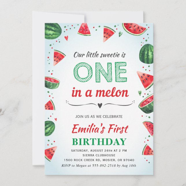 Invitation Une fête d'anniversaire d'été pour la pastèque de  (Devant)
