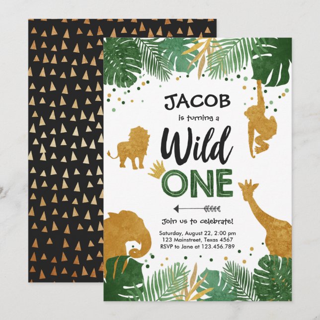 Invitation Une fête d'anniversaire sauvage d'animaux de (Devant / Derrière)