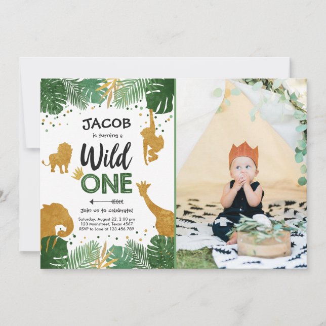 Invitation Une fête d'anniversaire sauvage d'animaux de (Devant)
